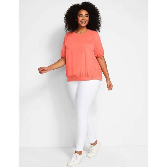 Lane Bryant French Terry Crewneck Sweatshirt Tee Coral Pink  Size 14/16 NWT - Picture 3 of 7